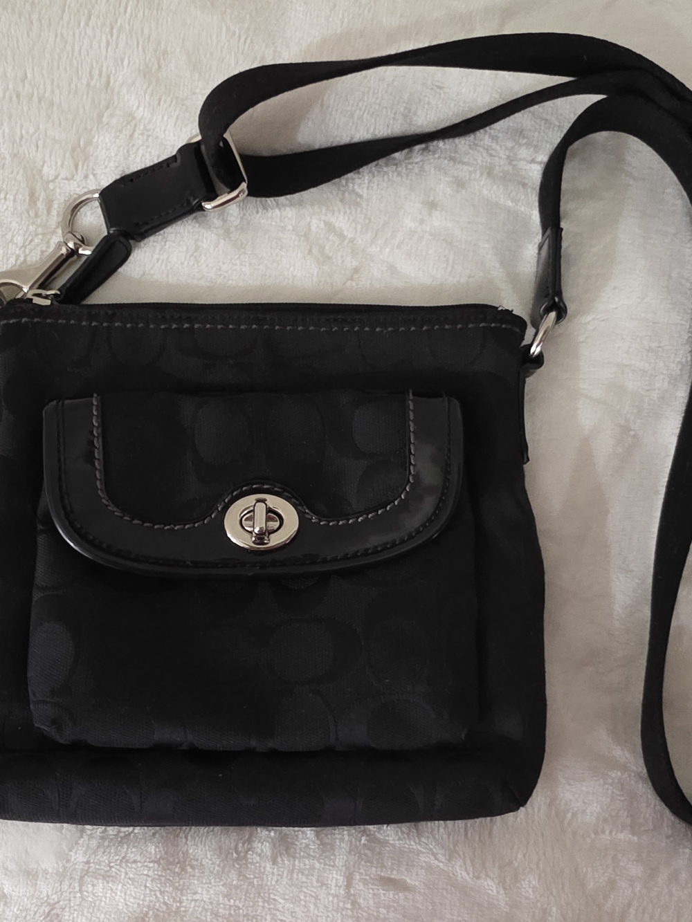 Coach Black Signature Jacquard Crossbody with Turnlock